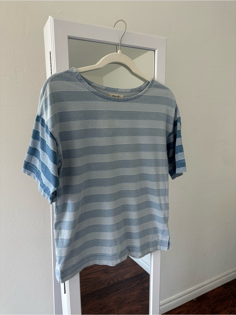 Madewell Blue White Stripe Cotton Boxy Tee XS Short Sleeve Relaxed Top